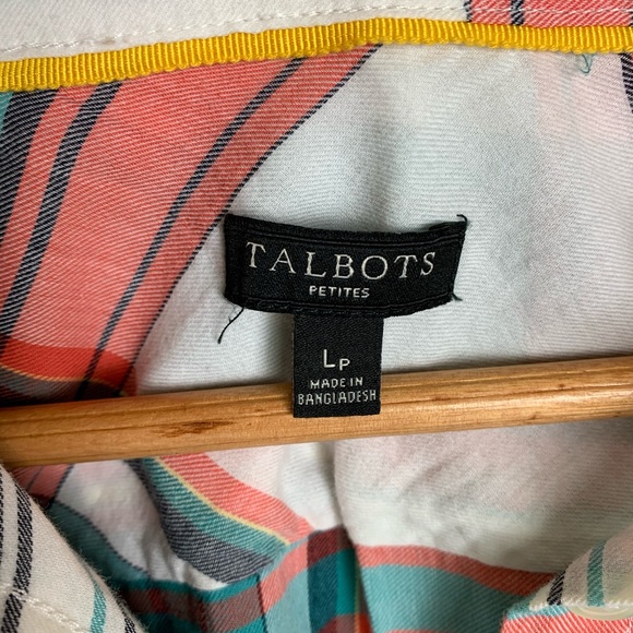 Talbots Turquoise Plaid Button Up Blouse Petite - Picture 6 of 7